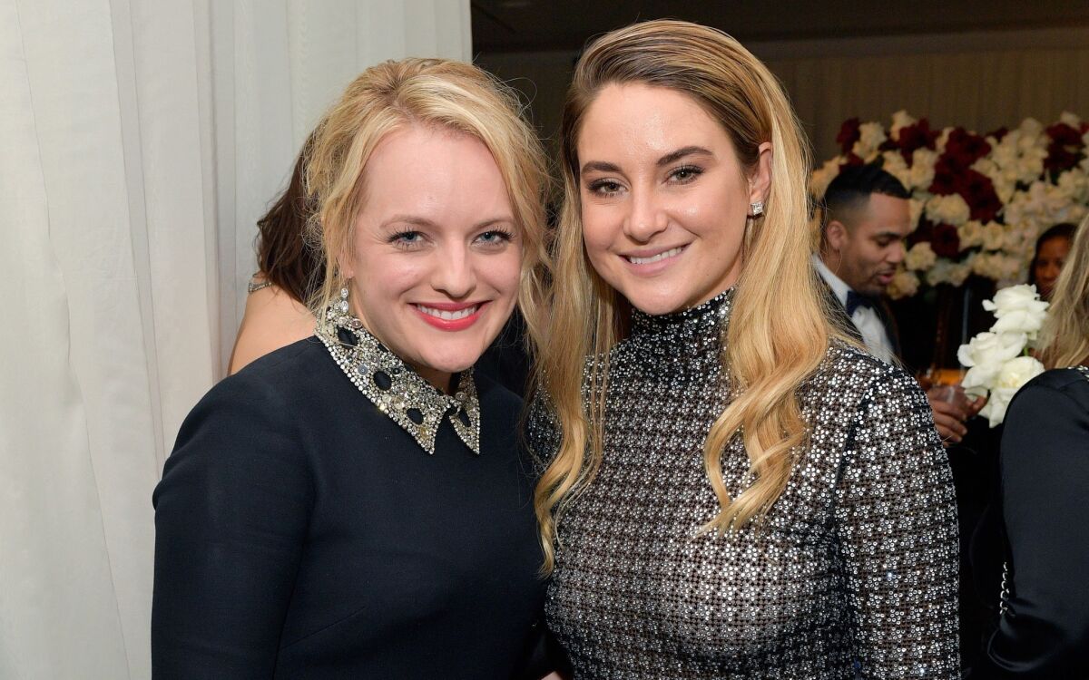 Elisabeth Moss and Shailene Woodley attend the Warner Bros. and InStyle Golden Globes party on Jan. 7.