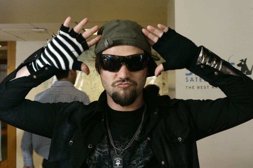  Bam Margera, of MTV's "Jackass," strikes a pose at the Sirius Satellite Radio studios in this Sept. 5, 2007 file photo.