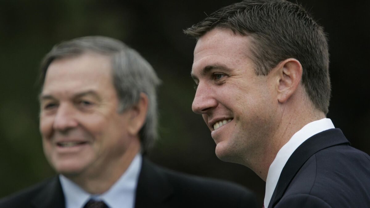 Duncan D. Hunter, right, replaced his father, Rep. Duncan Hunter (left), who decided not to seek re-election to Congress in 2008.