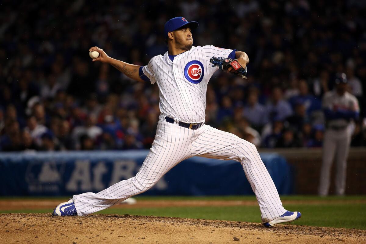 Hector Rondon of the Chicago Cubs throws a pitch during Game 3 of the 2015 MLB National League Championship Series at Wrigley Field on Tuesday.