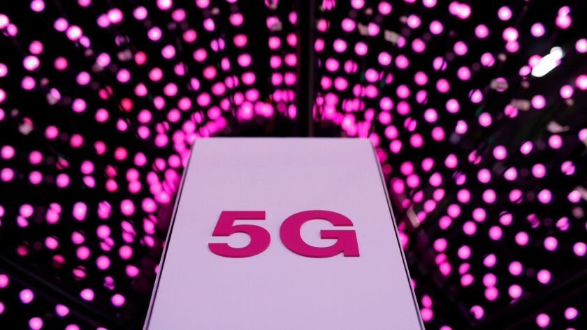 A 5G antenna at the Deutsche Telekom stand on the first day of the Mobile World Congress show in February in Barcelona, Spain.
