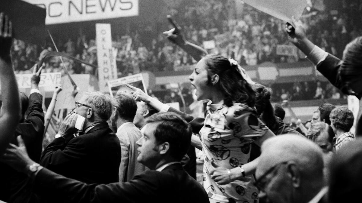 The scene on the floor at the 1968 Democratic National Convention, held at the International Amphitheatre in Chicago from Aug. 26-Aug. 29, 1968.