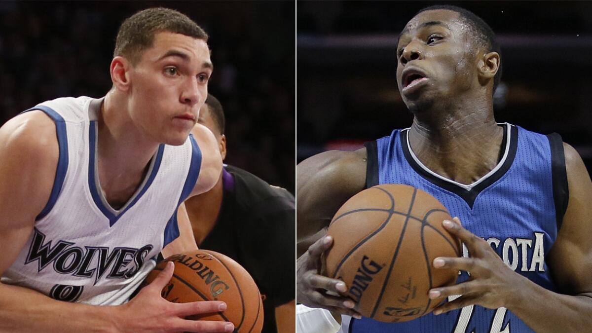 Minnesota Timberwolves rookies Zach LaVine, left, and Andrew Wiggins have seen their responsibilities within the team deliberately limited by Coach Flip Saunders.