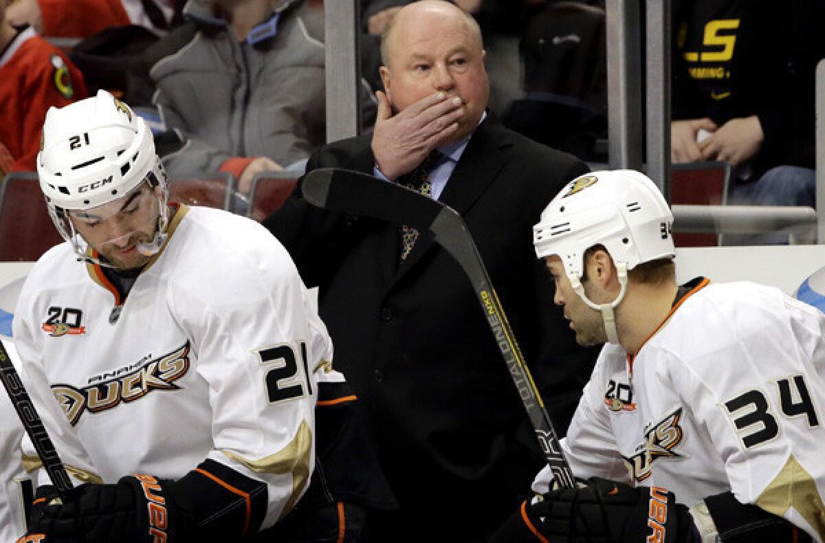 Coach Bruce Boudreau and the Ducks had few answers in a loss Friday to the Chicago Blackhawks.