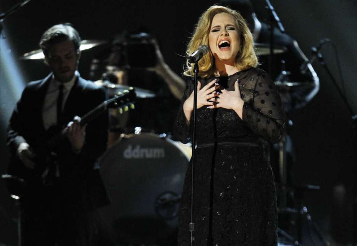 Adele performs at the 2012 Grammy Awards.
