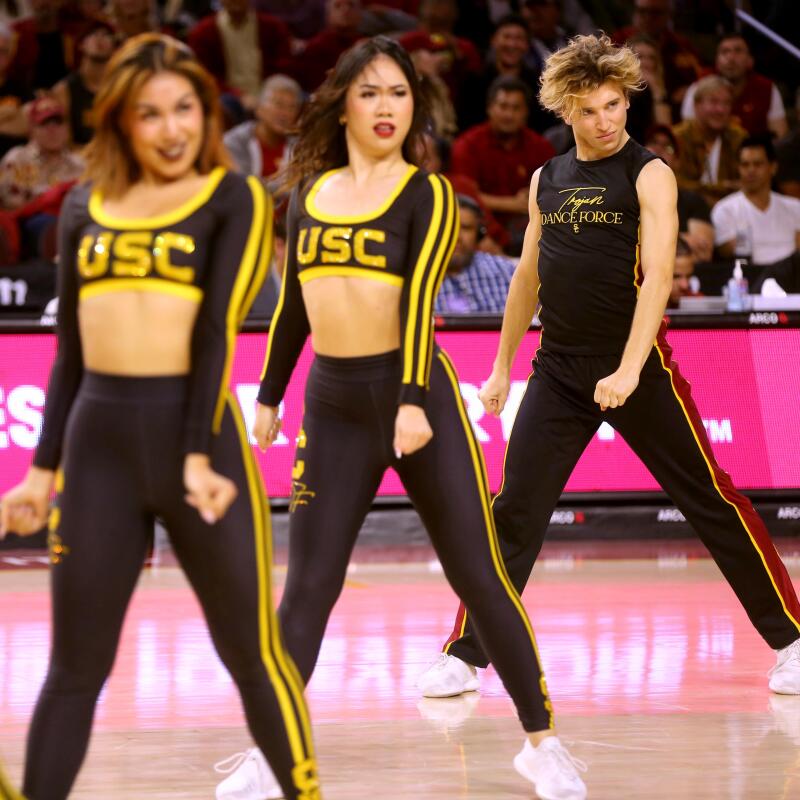 Hugo Miller performs with the Trojan Dance Force at Galen Center.