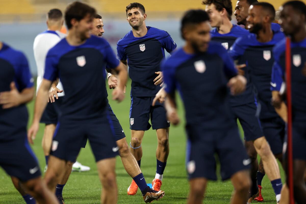 Christian Pulisic trains with the U.S. men’s national team Friday in Doha, Qatar.