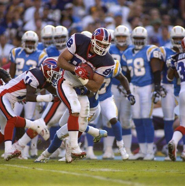 Ryan Neufeld, tight end for the Buffalo Bills, runs back a short kickoff in a game against the San Diego Chargers at Qualcomm Stadium in in 2005. In 2011, the Social Security Administration declared the former NFL tight end 100% disabled.