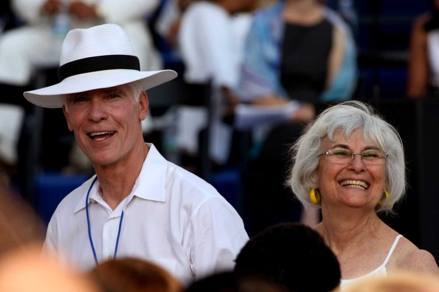 Eric Garcetti's parents, Gil Garcetti and Sukey Roth, are all smiles before their son is sworn-in.