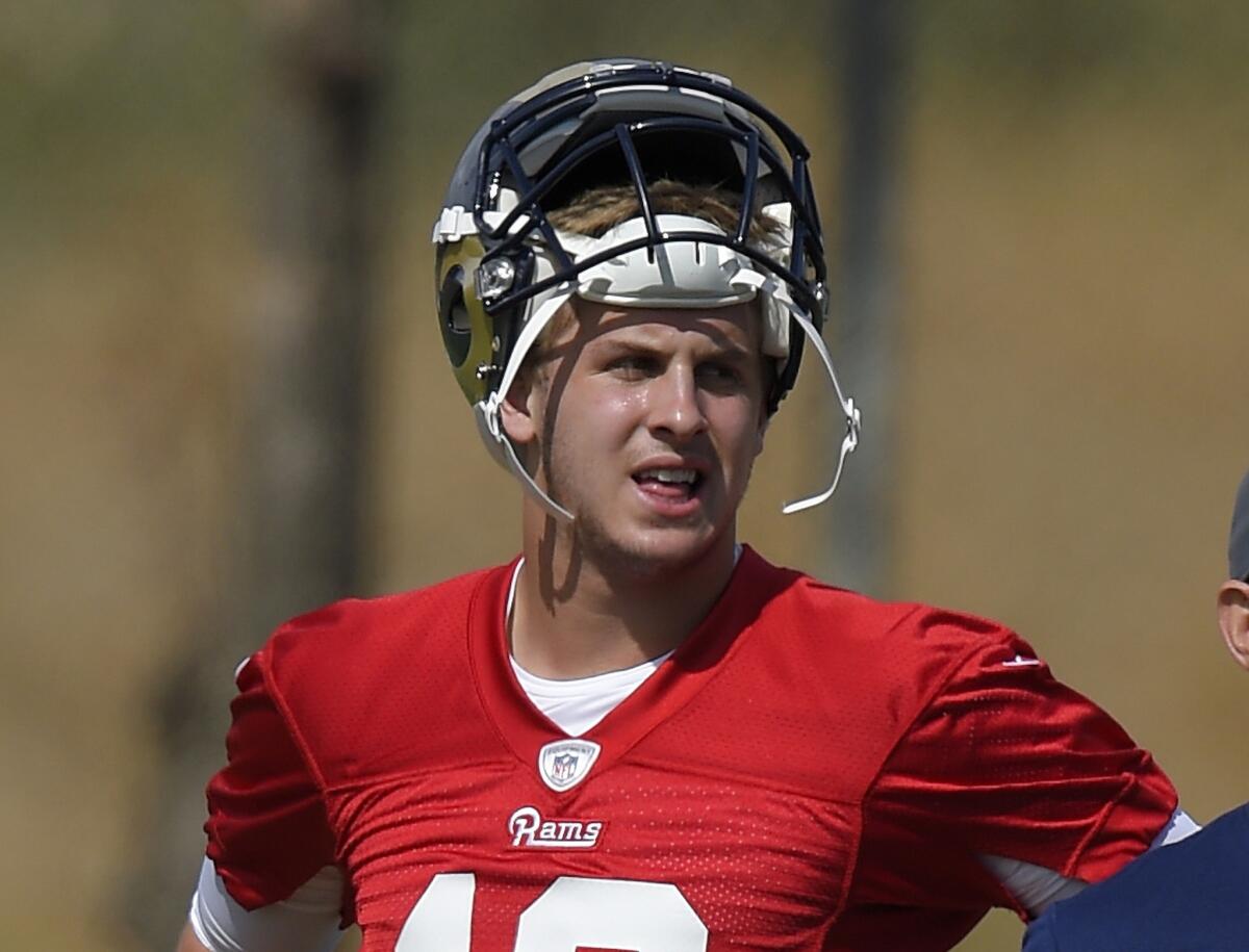 Rams quarterback Jared Goff is seen during the Rams rookie minicamp in Oxnard, Calif. on May 6.