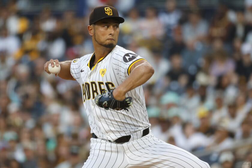 Padres pitcher Yu Darvish, throwing here against the Cardinals on April 2