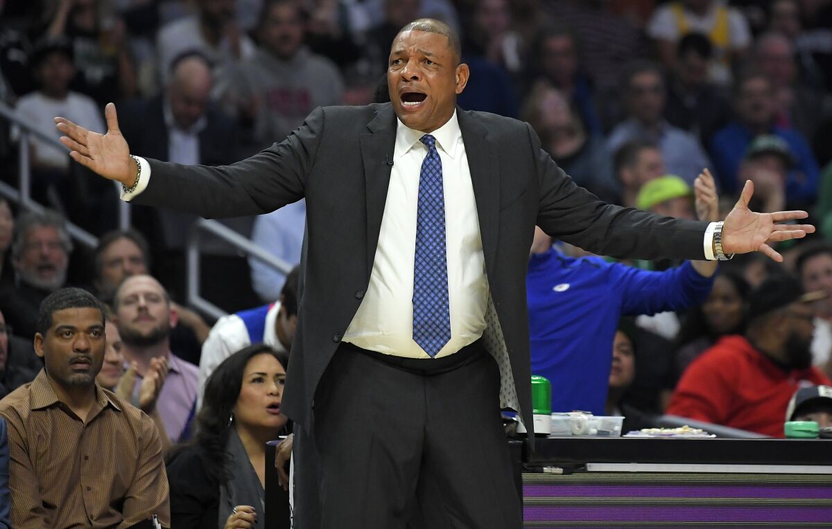 Clippers head coach Doc Rivers during a game against the Boston Celtics on Nov. 20 at Staples Center.