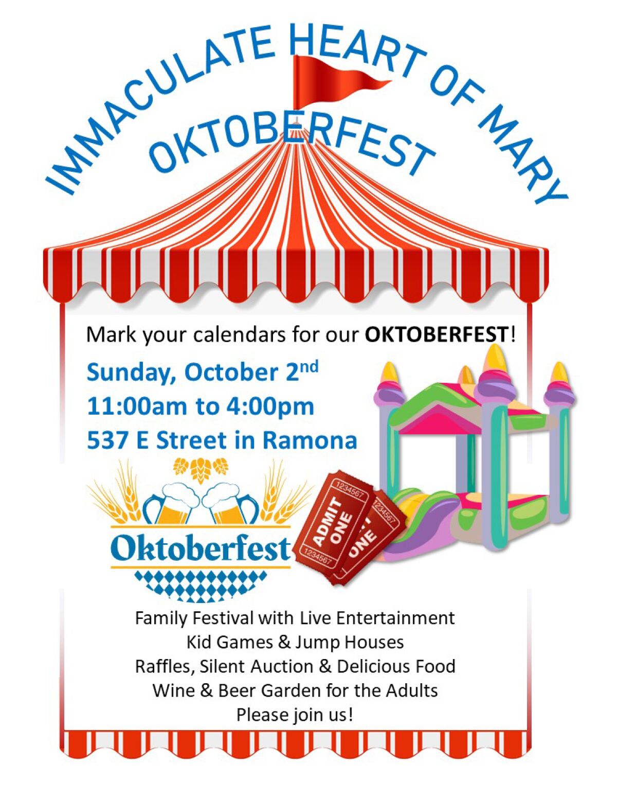 An Oktoberfest will be held at Immaculate Heart of Mary Catholic Church on Sunday, Oct. 2.