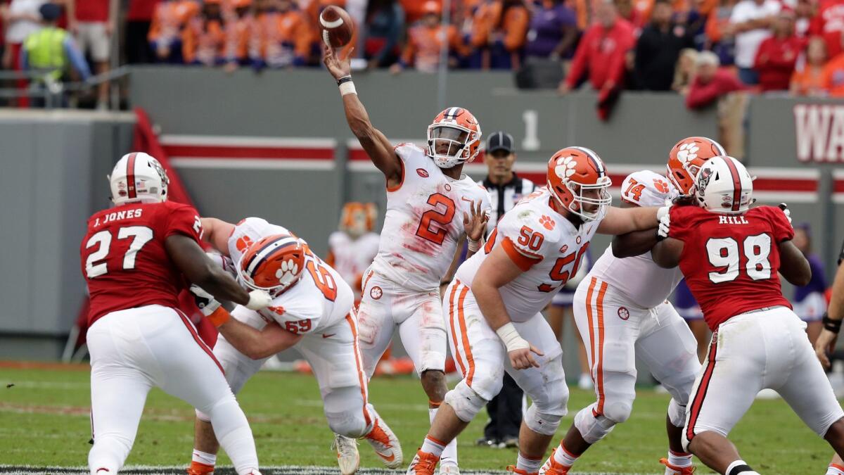 Clemson quarterback Kelly Bryant passes against North Carolina State during the first half.