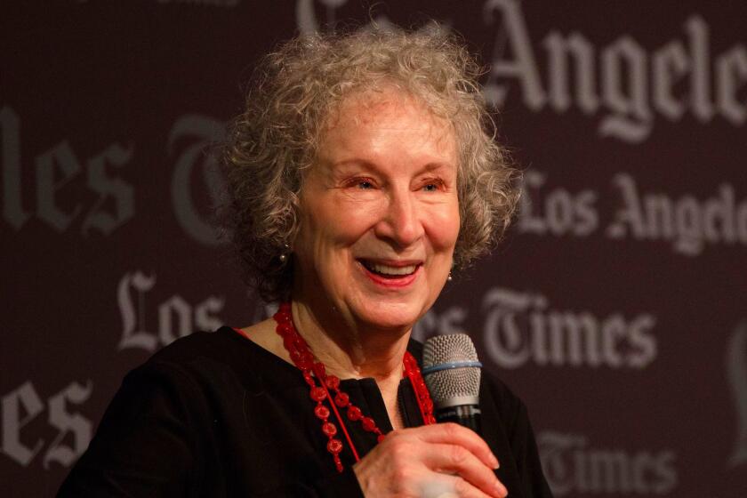 Margaret Atwood, author of The Handmaid's Tale, speaks about her book during the Los Angeles Times Festival of Books at the USC campus on Sunday, April 23, 2017 in Los Angeles, Calif. (Patrick T. Fallon/ For The Los Angeles Times)