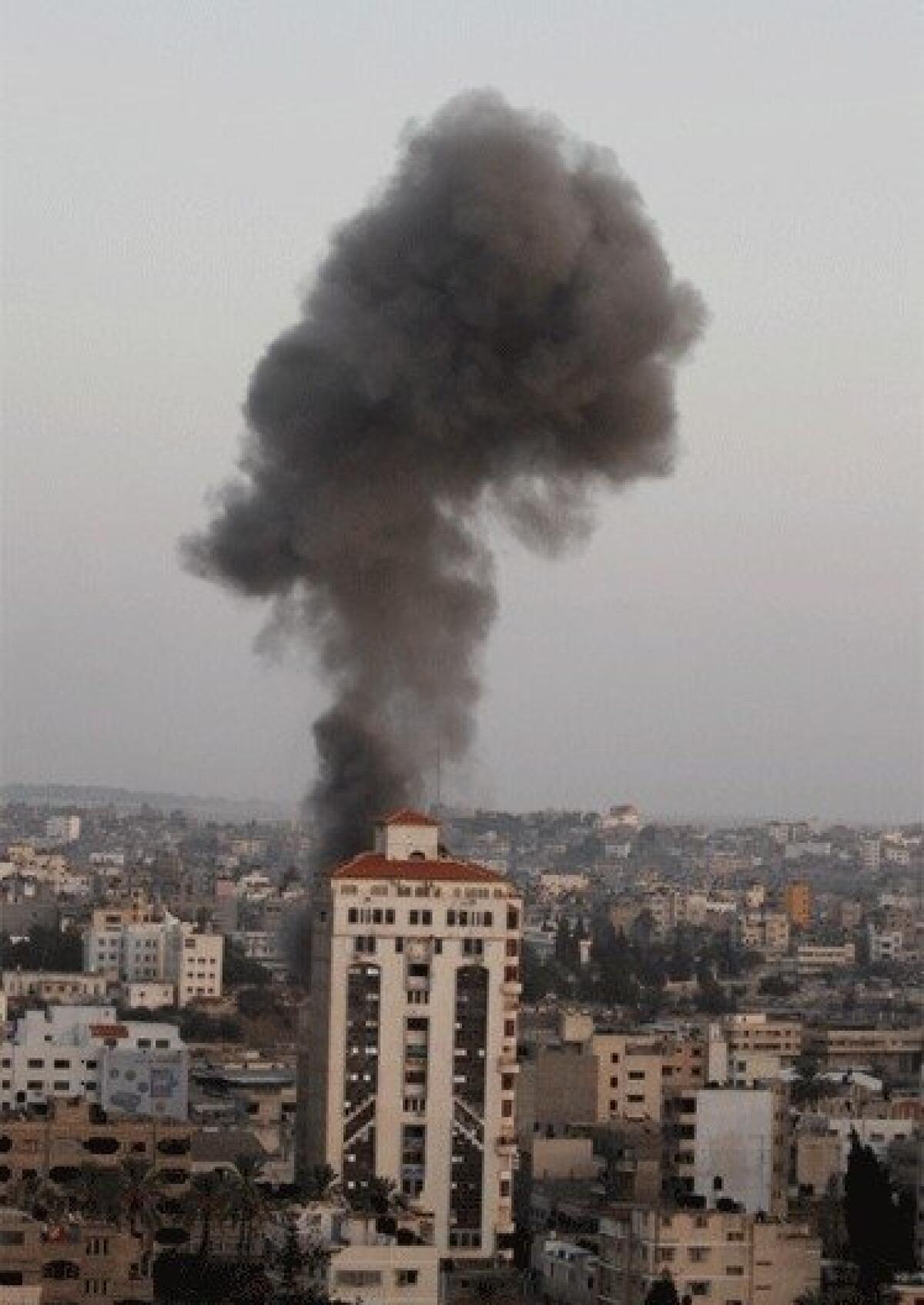Airstrikes by Israeli jets in Gaza City began last week.