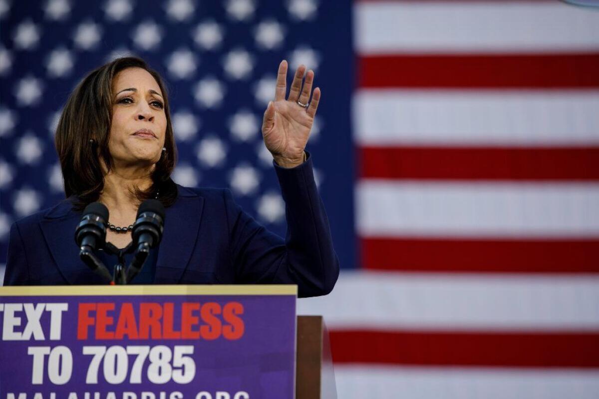 Sen. Kamala Harris kick-starts her presidential campaign at a rally in her hometown of Oakland.