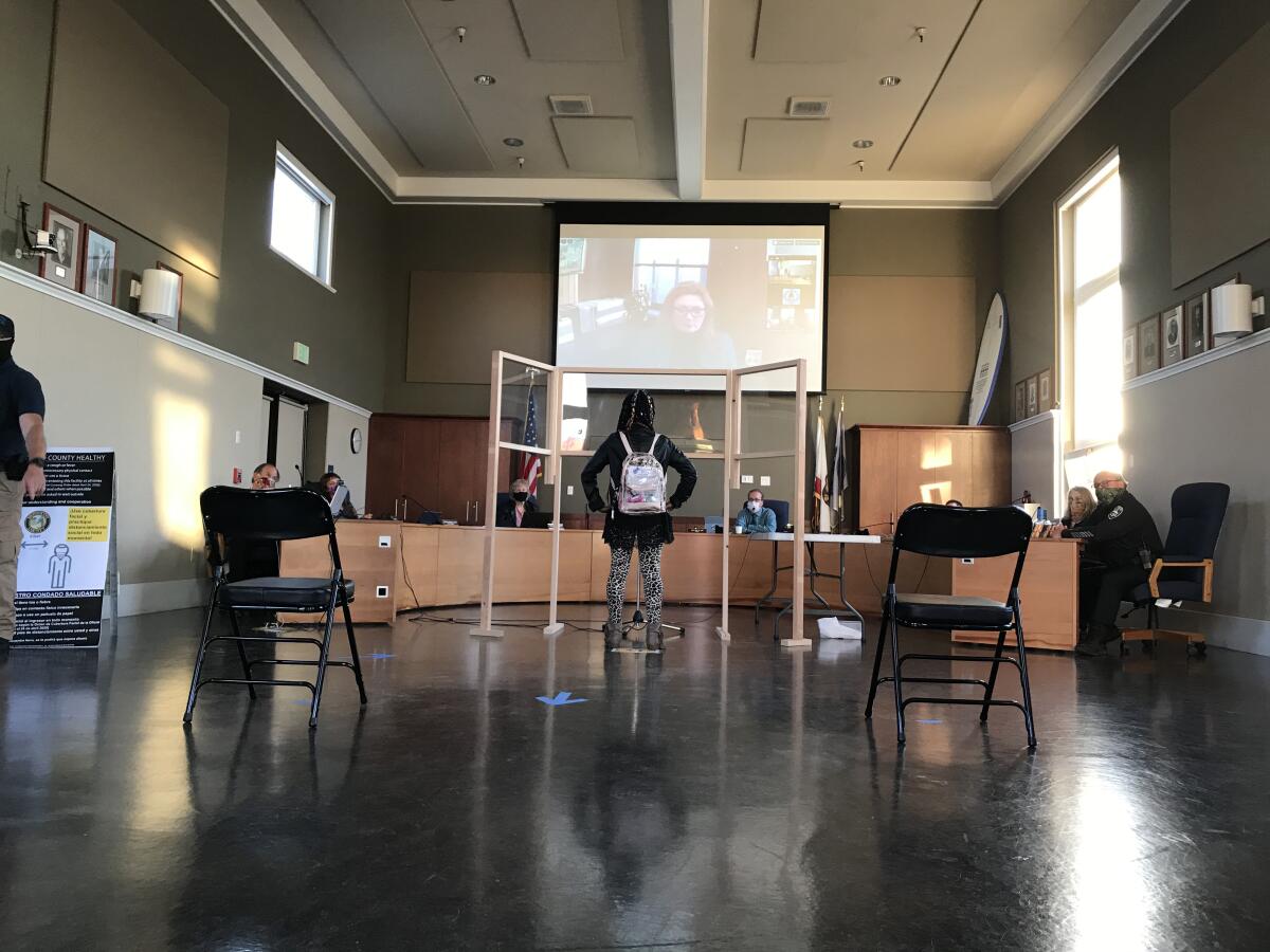 Local activist, Sierra Wooten, takes her turn to speak in front of the Fort Bragg City Council.
