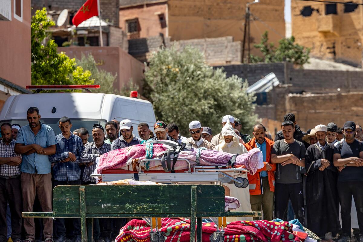 Mourners praying for victims killed in Morocco earthquake