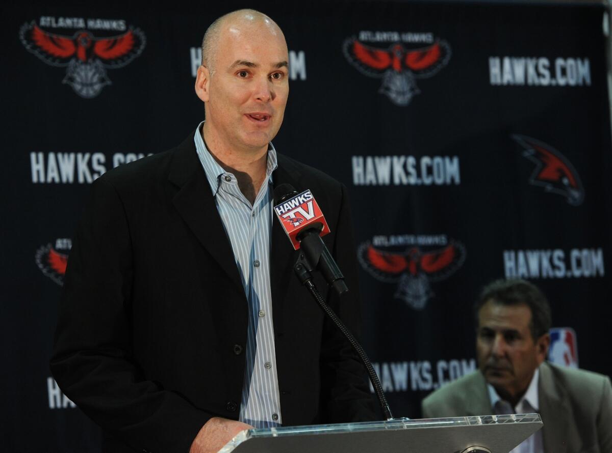 Atlanta Hawks General Manager Danny Ferry, shown in 2012, announced Friday he will be taking an indefinite leave of absence in the wake of racially insensitive remarks about free agent Luol Deng that were recently made public.