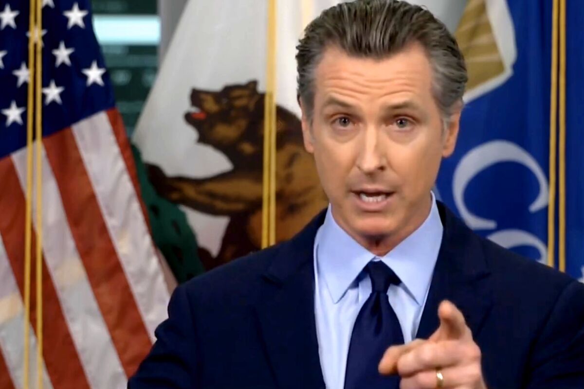 Gov. Gavin Newsom speaks during his weekly televised COVID-19 update on Nov. 16.