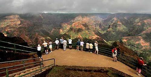 Kauai's Waimea Canyon, accessible from Hawaii Highway 550, is 10 miles long and as deep as 3,000 feet.