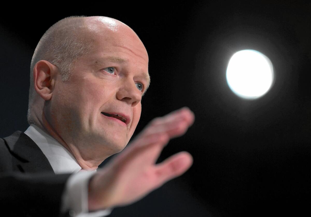 William Hague, a Conservative, said his party believes that laws that affect only England should become law only if there is "the consent of the majority" of English members of Parliament.