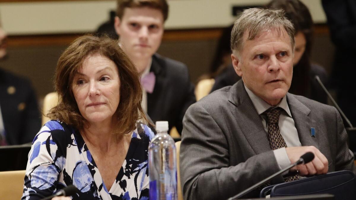 Fred and Cindy Warmbier, parents of Otto Warmbier, wait for a meeting at the United Nations headquarters on May 3, 2018.