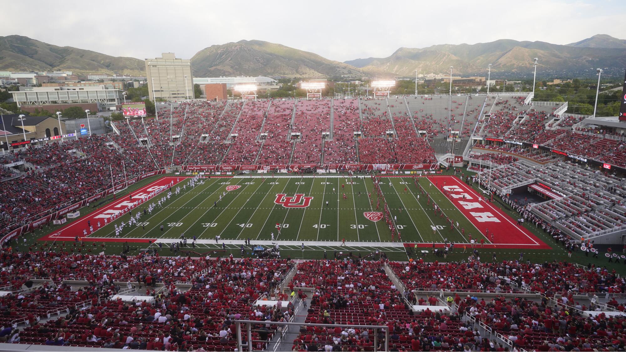 Fans at Rice-Eccles Stadium wait for the start of a game.