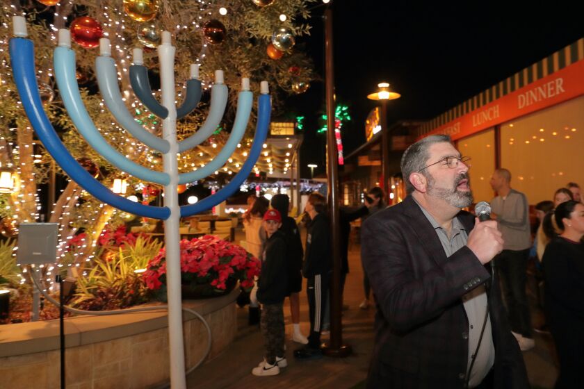 Rabbi David Kornberg at the Hanukkah Menorah Lighting in Carmel Valley
