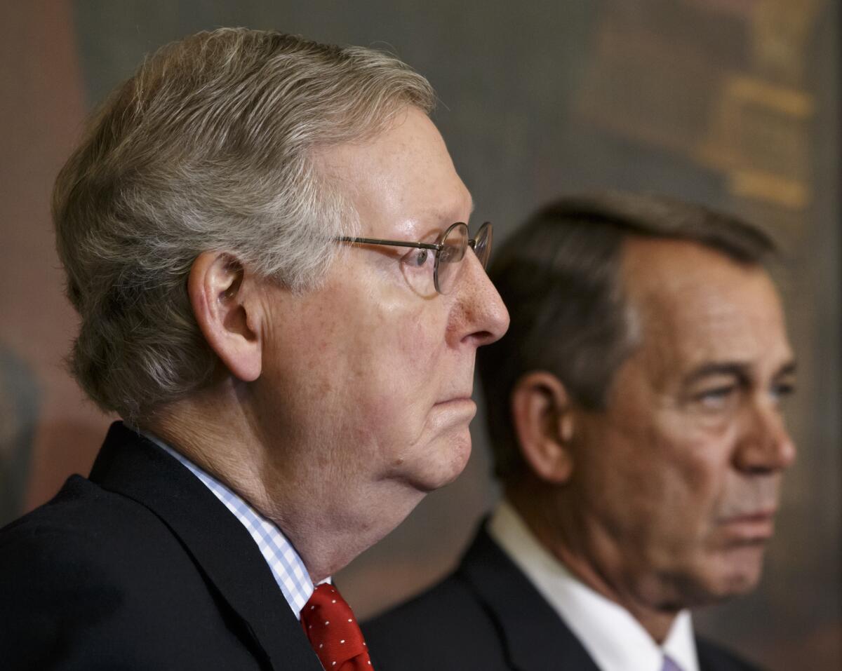 Senate Majority Leader Mitch McConnell (R-Ky.), left, and House Speaker John A. Boehner (R-Ohio) at the Capitol.
