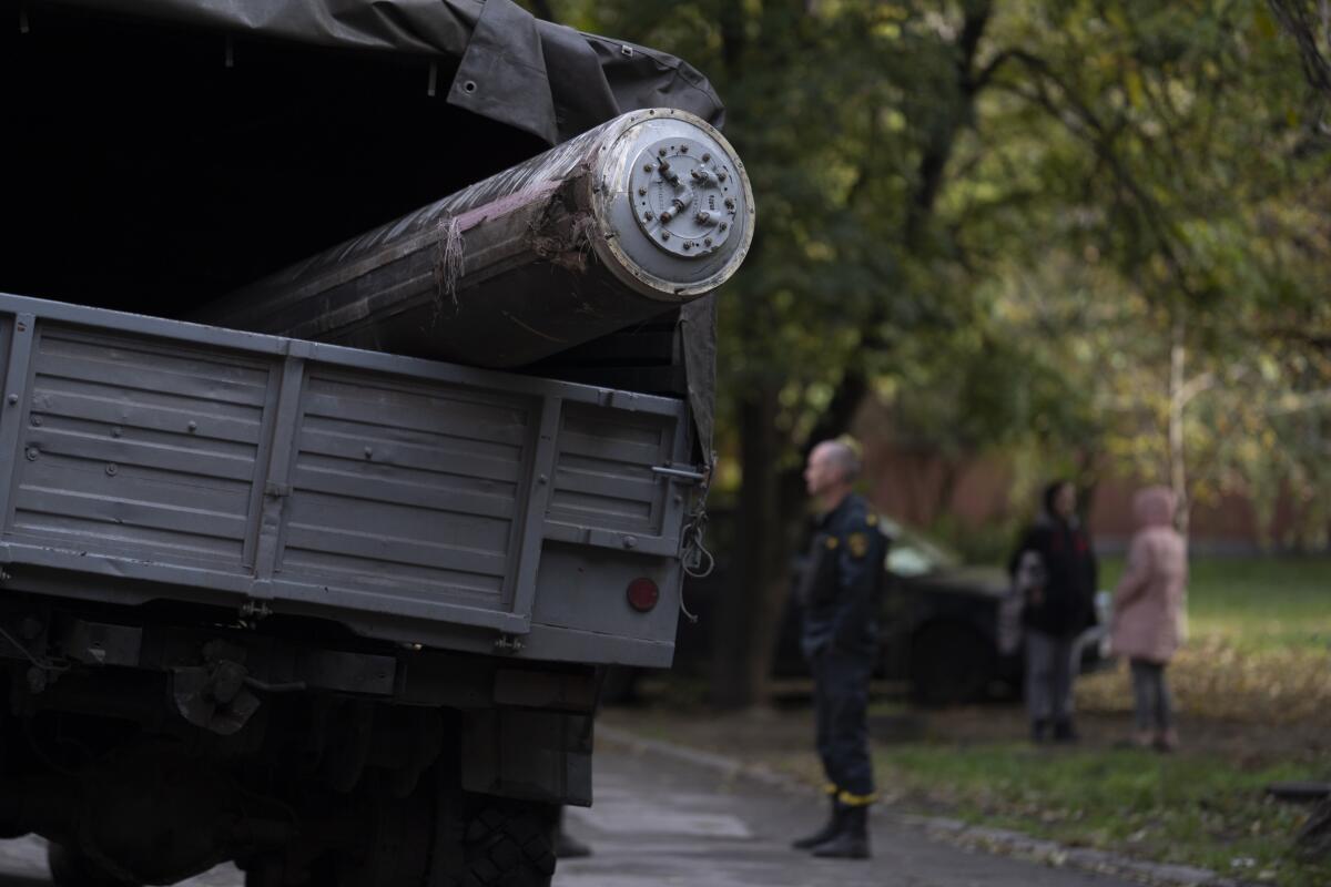 Remains of a Russian missile inside a truck