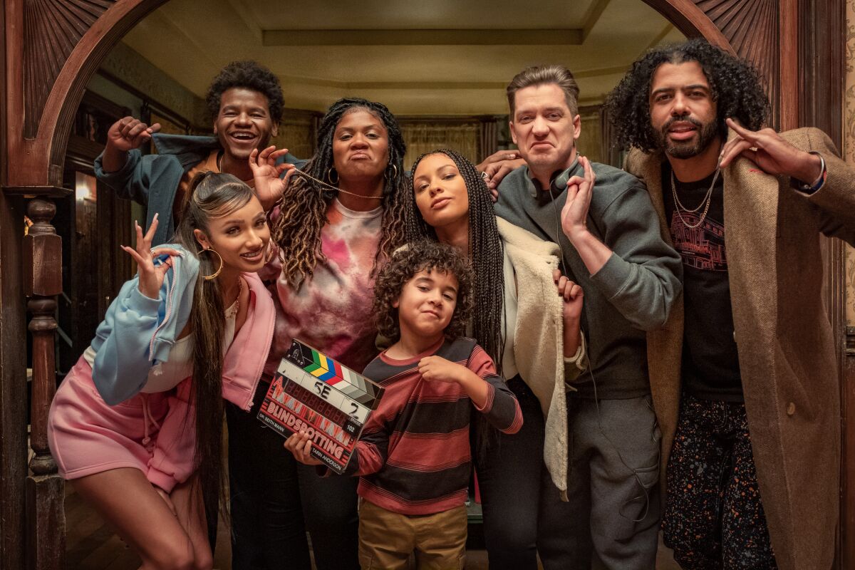 The cast of Starz's "Blindspotting" poses.