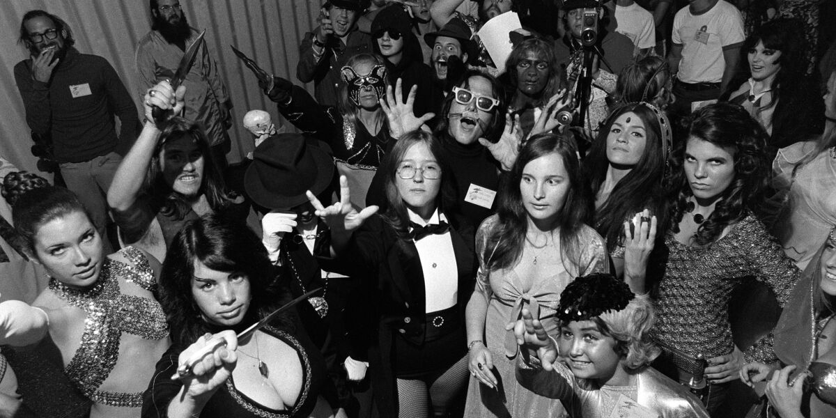 Comic fans in costume gathered at the San Diego Comic-Con in the El Cortez Hotel on July 31, 1974. It was the first year for the Masquerade costume contest.