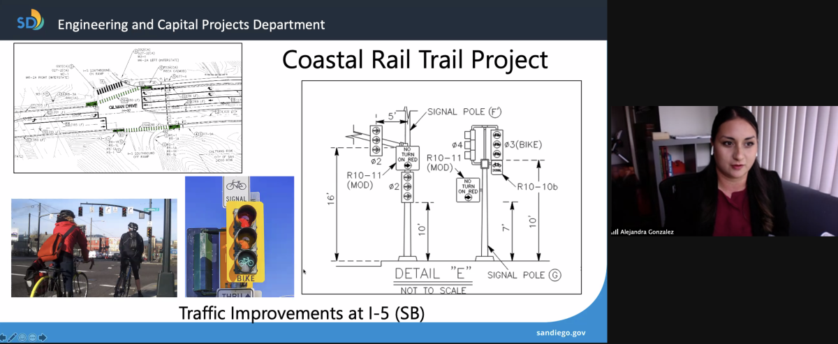 Alejandra Gonzalez explains planned traffic improvements for the Coastal Rail Trail.