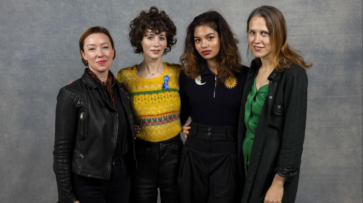 Actress Molly Parker, from left, actress Miranda July, actress Helena Howard and director Josephine Decker, from the film "Madeline's Madeline," photographed during the Sundance Film Festival