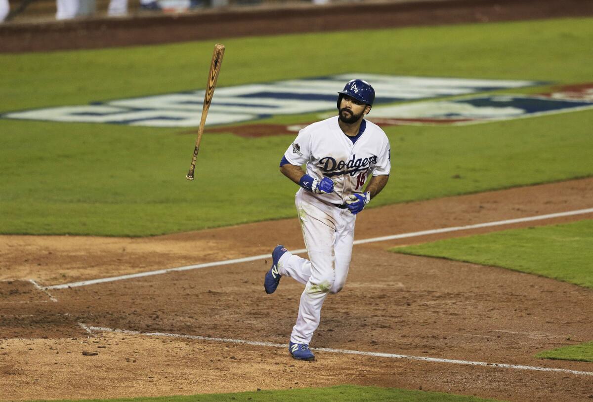 Dodgers right fielder Andre Ethier tosses his bat after popping out against the Mets in the fifth inning of Game 5.