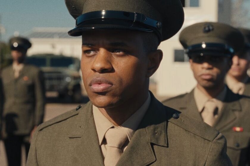 This image released by A24 shows Jeremy Pope in a scene from "The Inspection." (A24 via AP)
