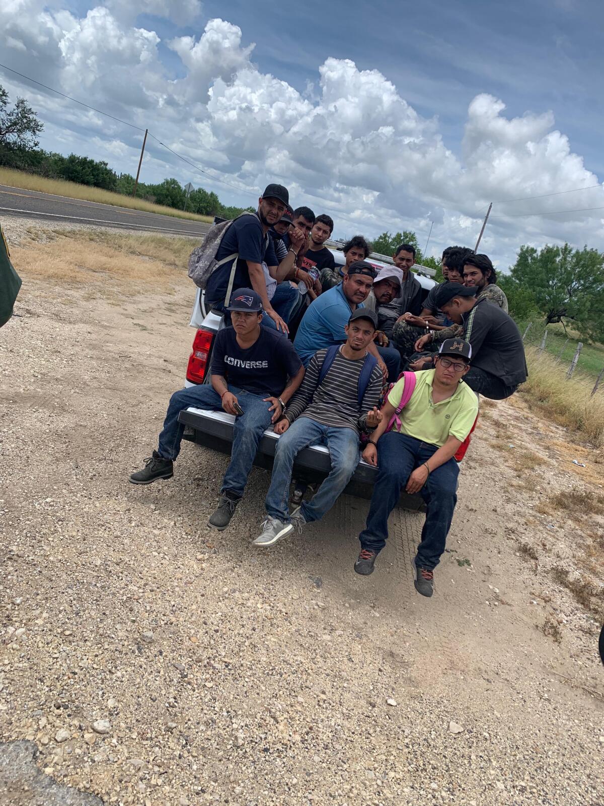 Migrants recently caught near John Sewell's hunting ranch outside Uvalde, Texas.