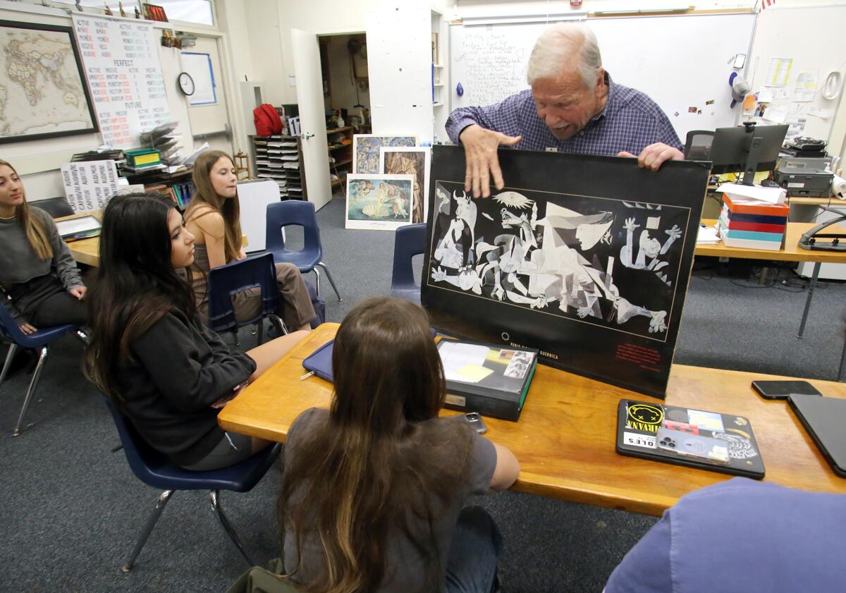 Joe Robinson teaches AP Art History Class at Newport Harbor High School in Newport Beach.