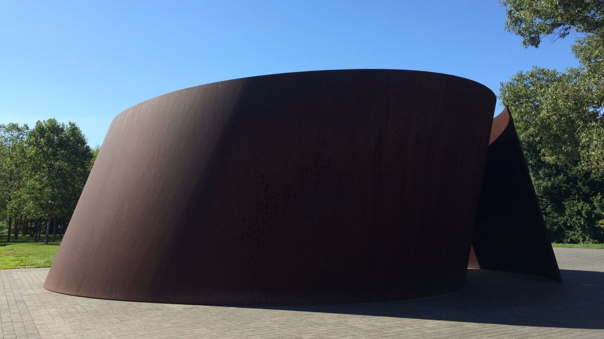 "Sylvester," 2001, by Richard Serra, greets visitors to Glenstone in a courtyard before the principle gallery building.
