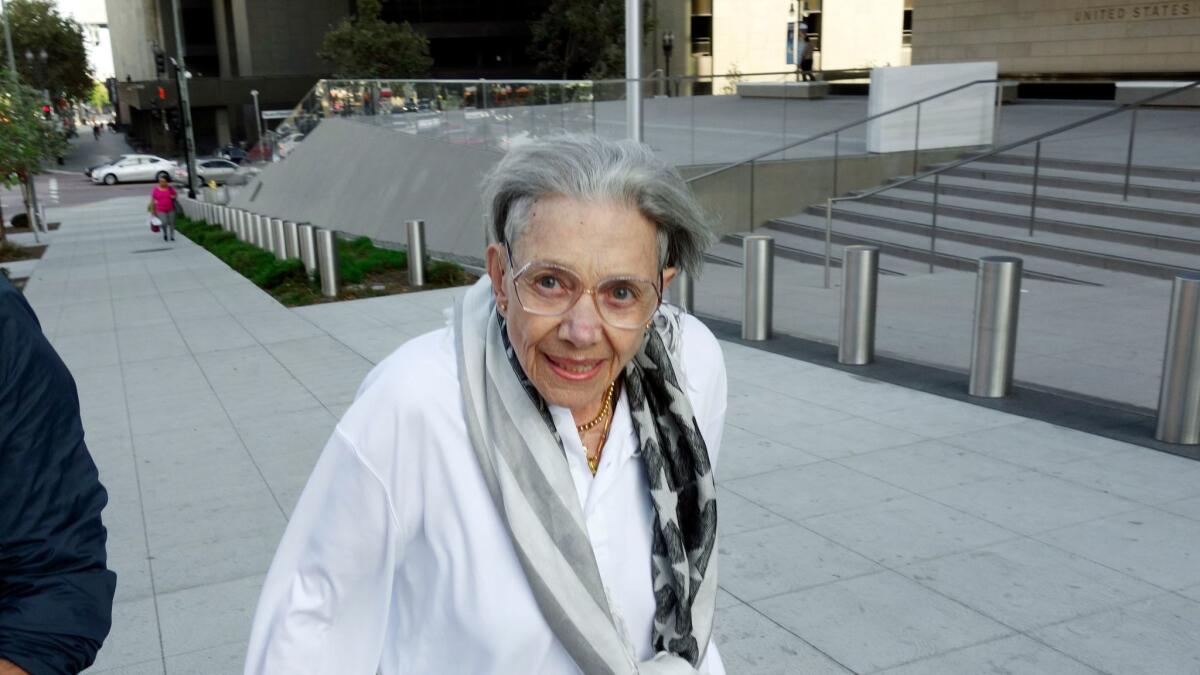 Waverly Scott Kaffaga, stepdaughter of author John Steinbeck, leaving federal court in downtown Los Angeles on Tuesday.