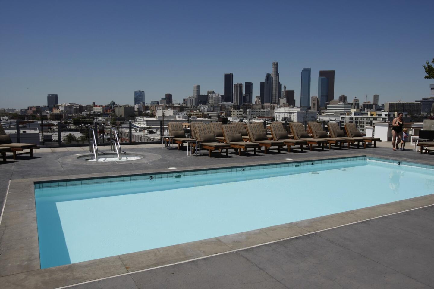 The swimming pool at Barker Block, a downtown condominium complex, is located on the roof.