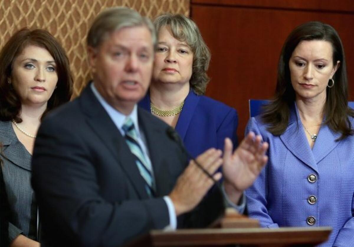 Sen. Lindsey Graham (R-S.C.) on Thursday as he introduced a bill to ban abortion after 20 weeks.