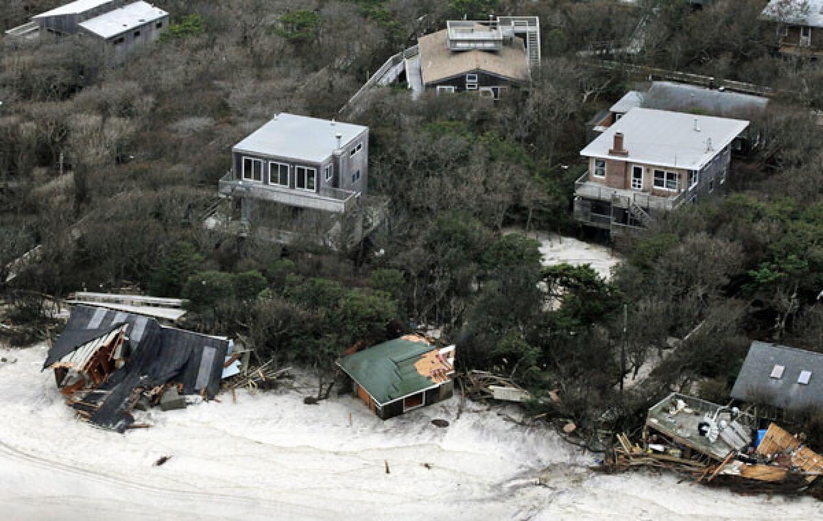 Badly damaged seaside homes along Long Island's south shore following super storm Sandy.