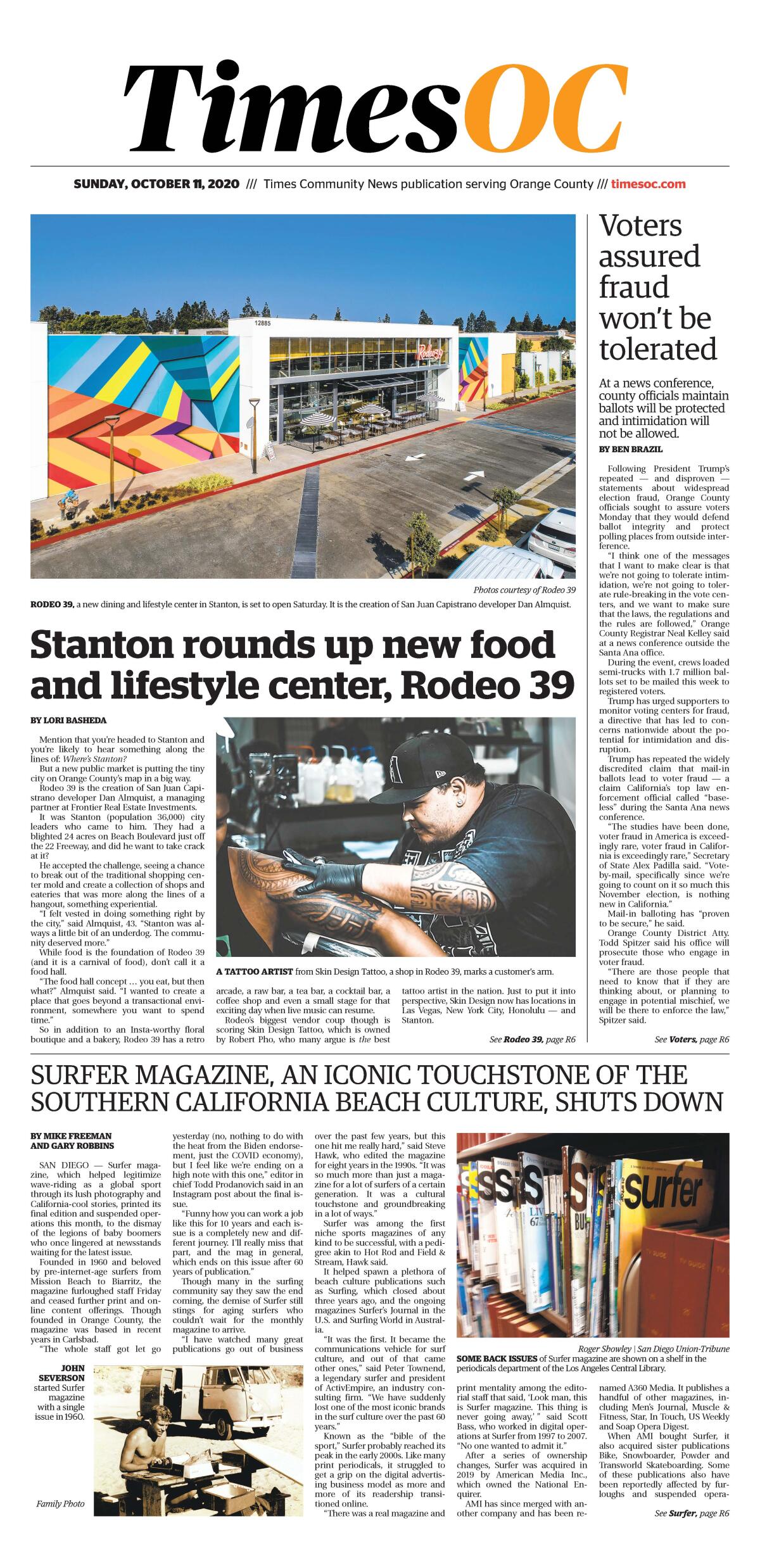 Front page of Times OC e-Newspaper for Sunday, Oct. 11, 2020