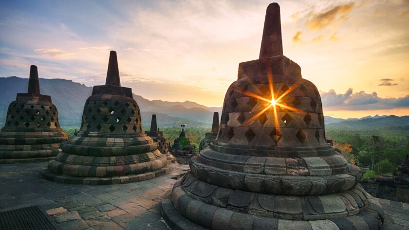 Buddhist temple of Borobudur on the island of Java in Indonesia. There are 50 countries’ worth of adventures in Asia.