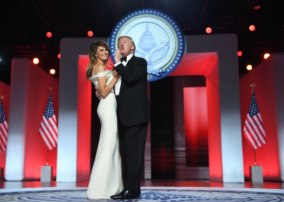 President Donald Trump and first lady Melania Trump dance during the Freedom Ball at the Washington Convention Center.