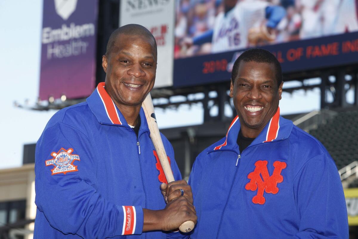 Darryl Strawberry, left, and Dwight "Doc" Gooden during an appearance for the New York Mets in 2010.