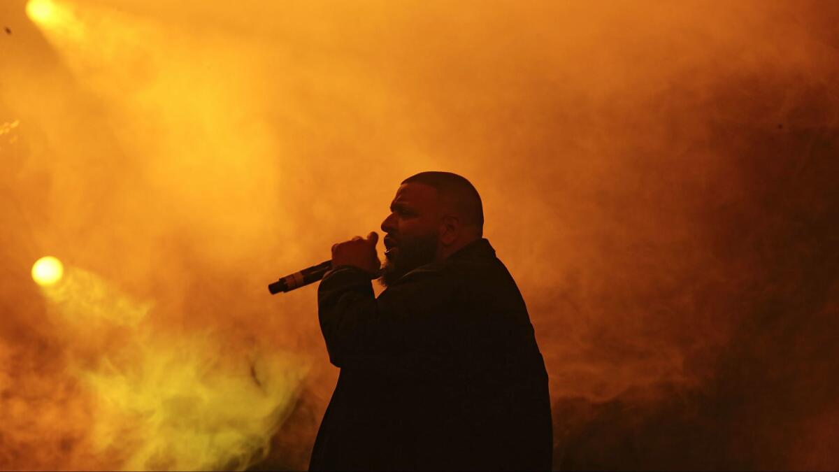 DJ Khaled performs at the Sahara Stage on Day 3 of the Coachella Valley Music and Arts Festival in Indio on April 16.